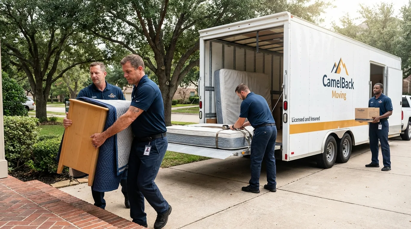 Crew loading residential truck for cross-state move from Grove Hill, AL